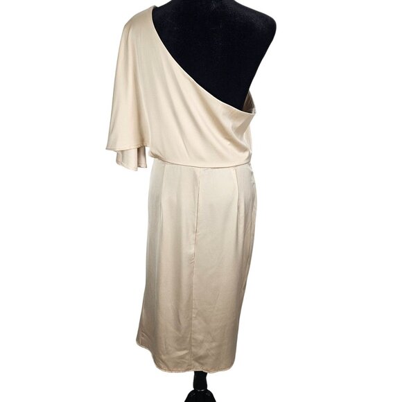 Cupshe Womens M One-Shoulder Backless Satin Dress Beige Elegant Evening Wear - Picture 5 of 12